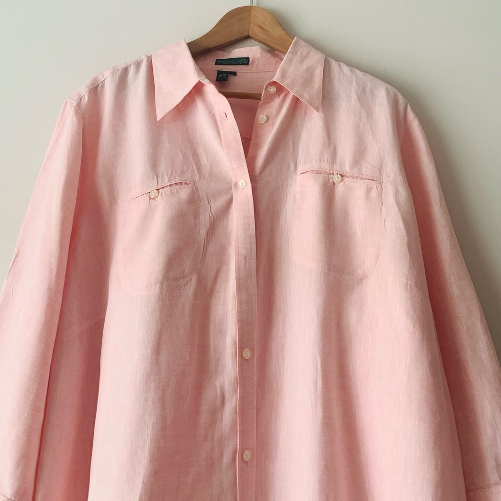 Ralph Lauren Linen Light Pink Button-Up Blouse Roll Tab Women Sz 1X Coastal - Picture 3 of 9